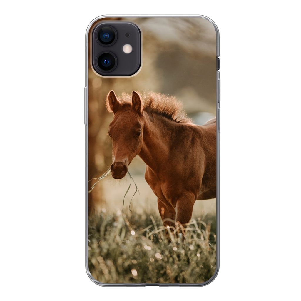 MuchoWow Handyhülle Schutzhülle Hülle für iPhone 12 mini Pferd - Licht - Wiese Silikon Softcase Handy Hülle - Bild