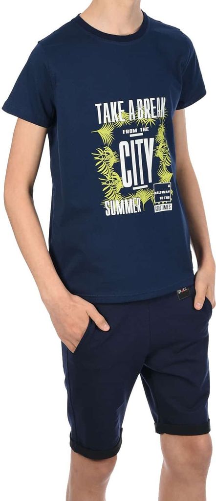 BEZLIT Jungen Sommer Set T-Shirt Take a break und Stoff Shorts Navy / Navy 104/110