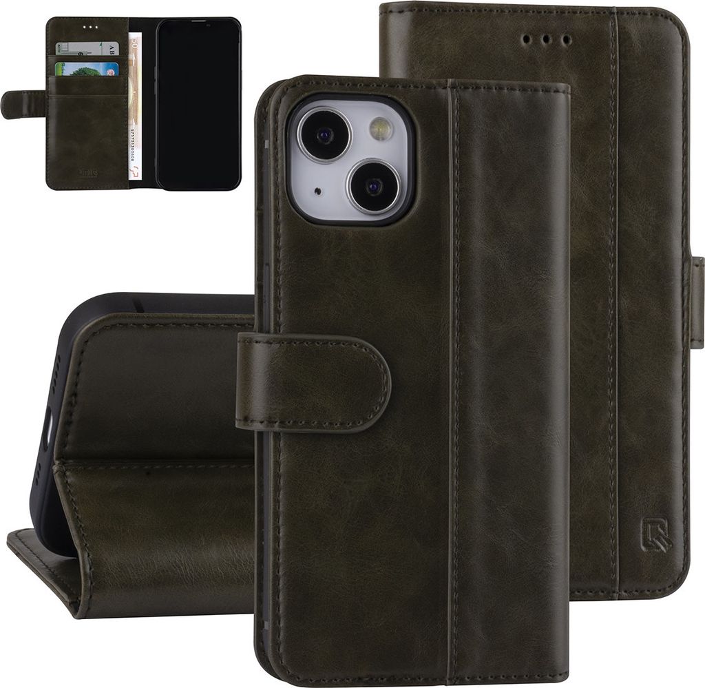 UNIQ Accessory Book type case iPhone 13 & 14 - Card holder - Magnetic closure - Dark Green