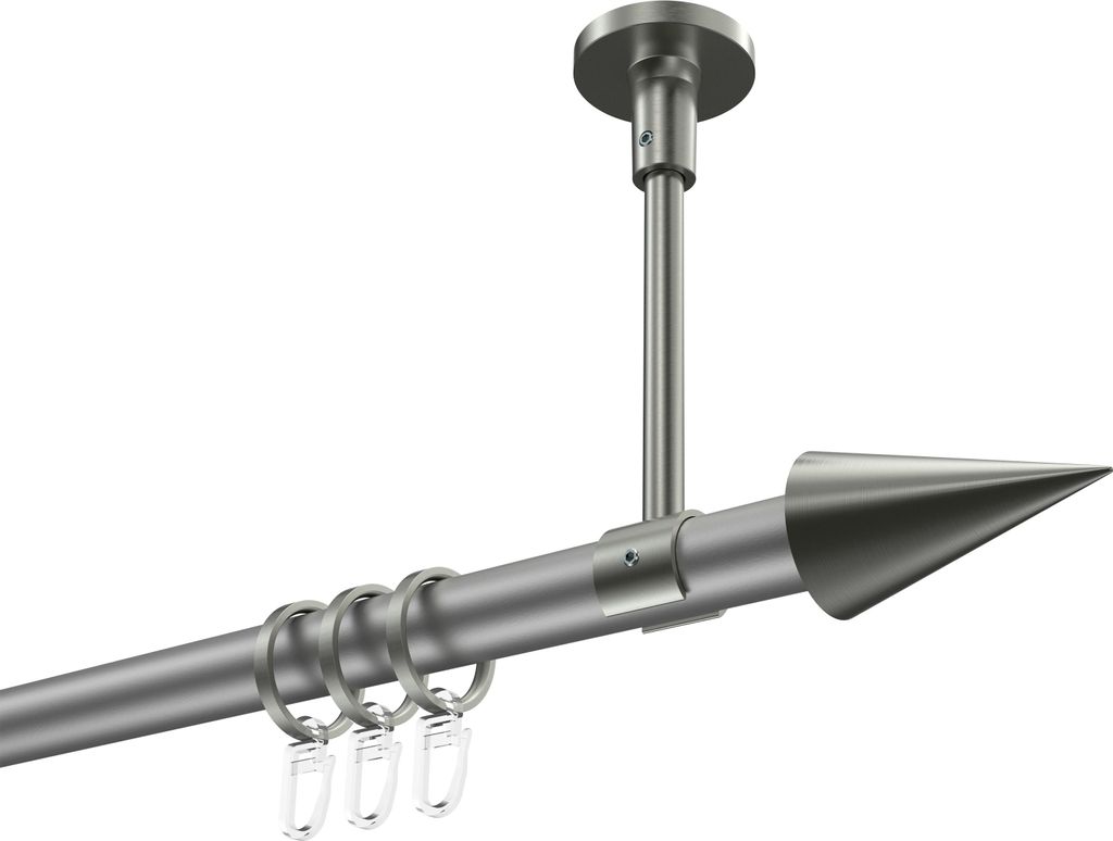 Interdeco Gardinenstange / Vorhangstange Silbergrau / Edelstahl-Optik, Typ Sonette Savio (Kegel) Deckenmontage, 20 mm Ø 1-läufig, 100 cm