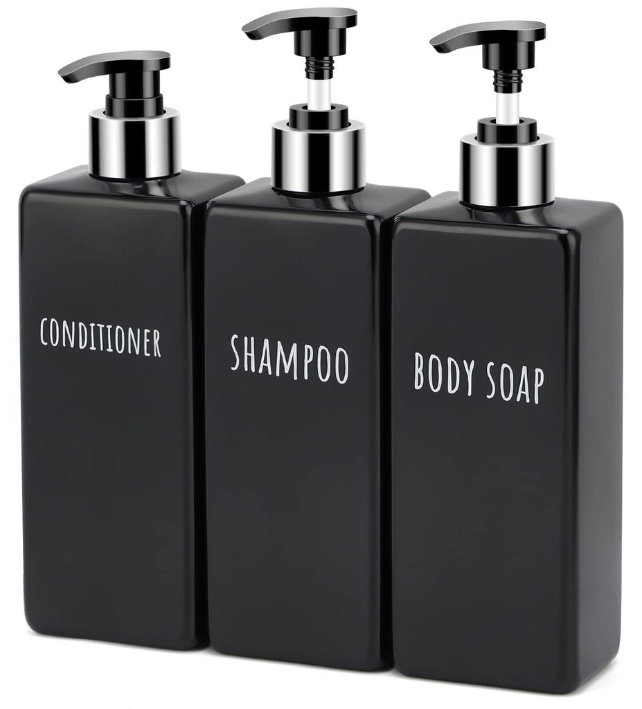 Seifenspender, 3-teiliges Set mit je 500 ml Flaschen und Etiketten für Shampoo, Spülung und Duschgel, nachfüllbare Shampooflaschen für Küche u...