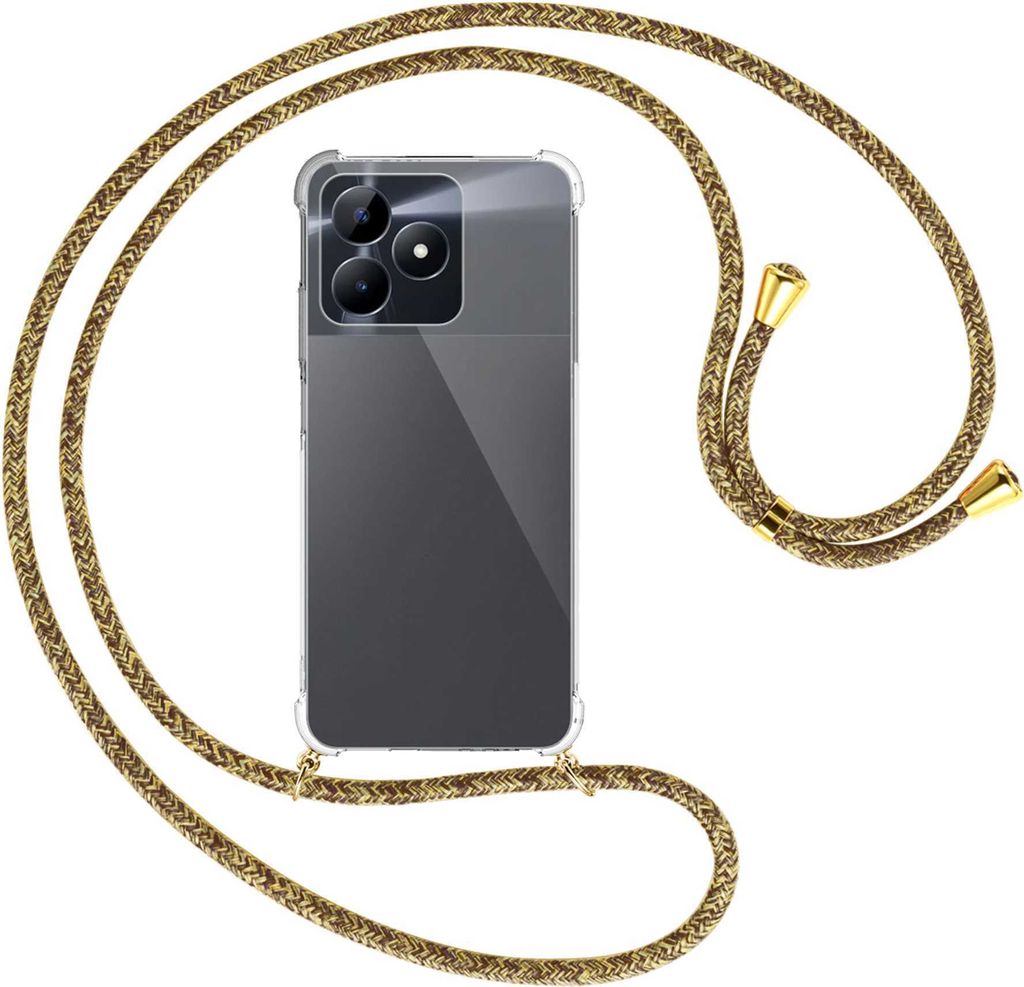 Handykette Backcover-Schutzhülle mit Band (Metall goldfarben) für Realme C51 (6.74'') - braun+beige