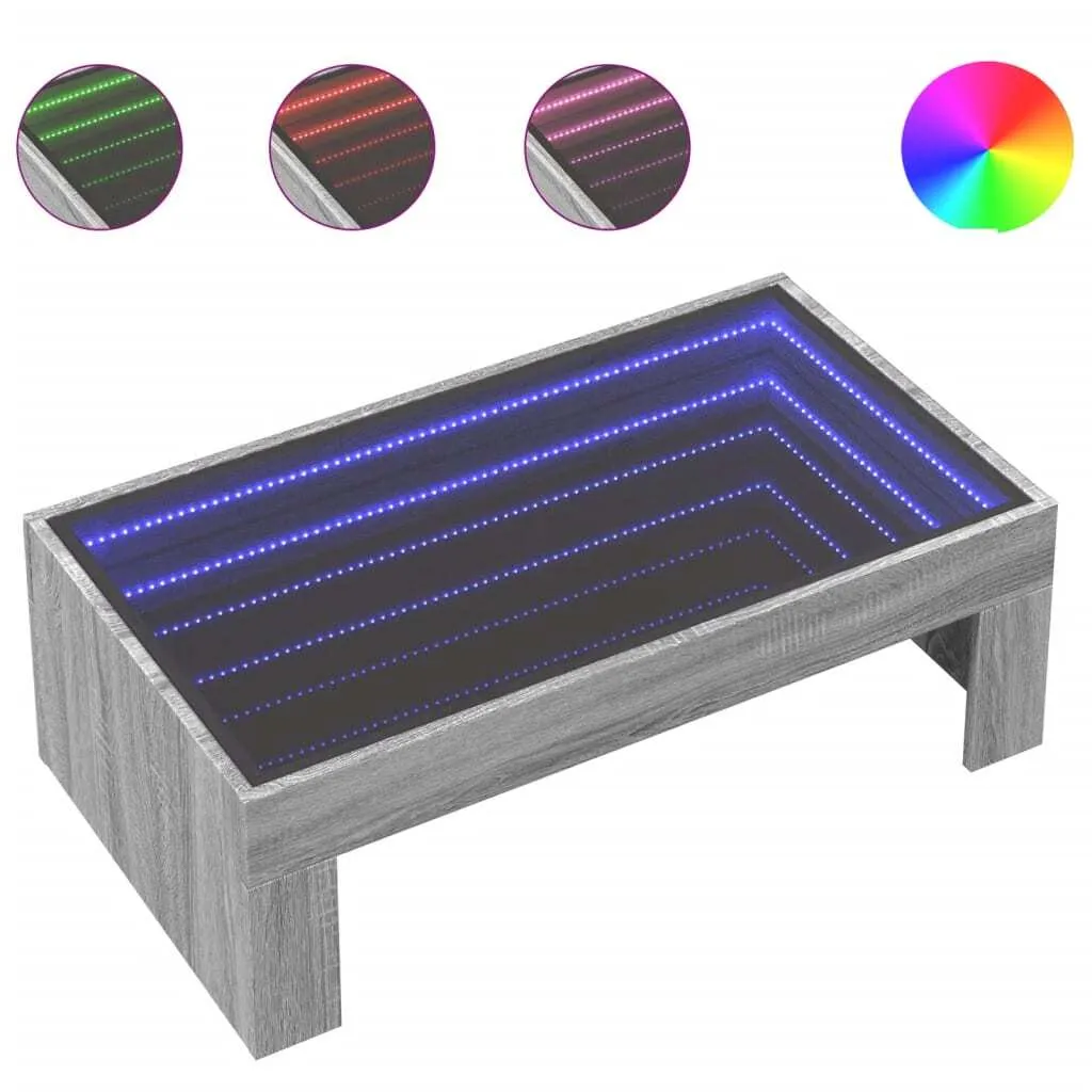 Tavolino con Infinity LED grigio Sonoma 90x50x30 cm