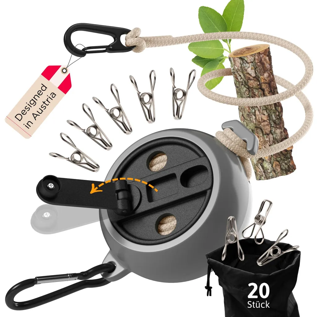 Corde à linge télescopique avec manivelle et câble 10m - Noir et Gris