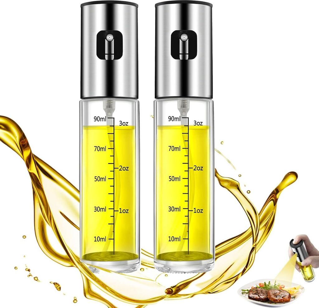 hunnycook Ölsprüher für Speiseöl, 2 Stück 100ml Öl Sprühflasche, Abgestufter Ölsprüher Glas mit guter Zerstäubung, Professioneller Ölspr...