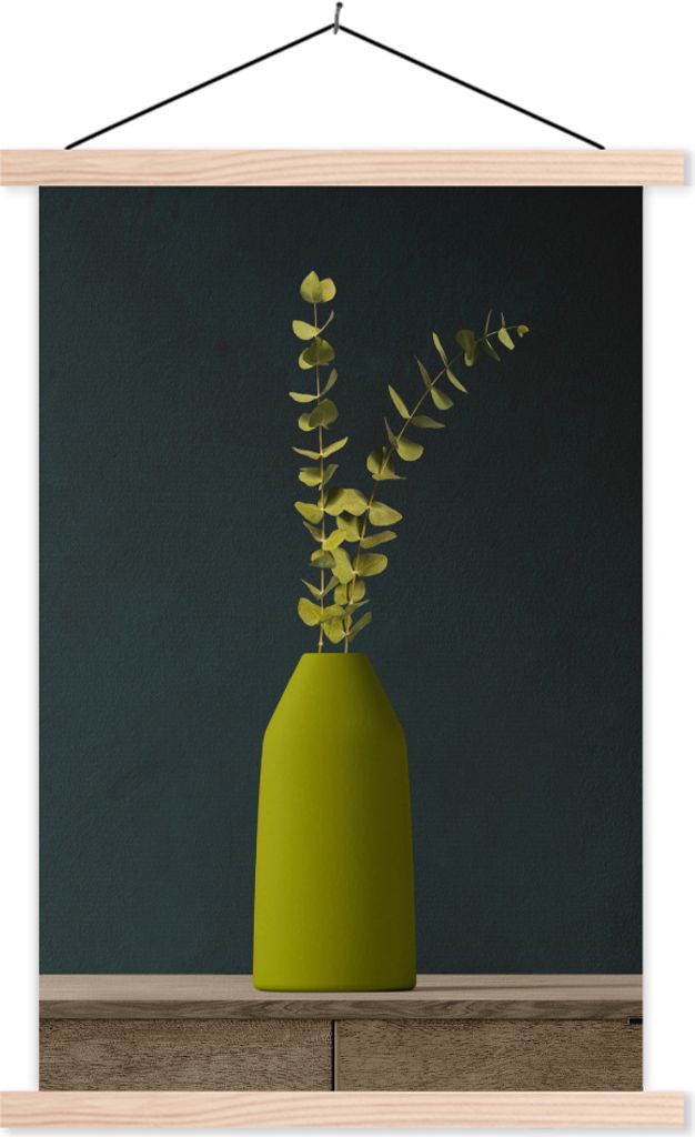 MuchoWow Textilposter Blätter - Grün - Stilleben 60x90 cm mit holzfarbenen Rahmen - Textil