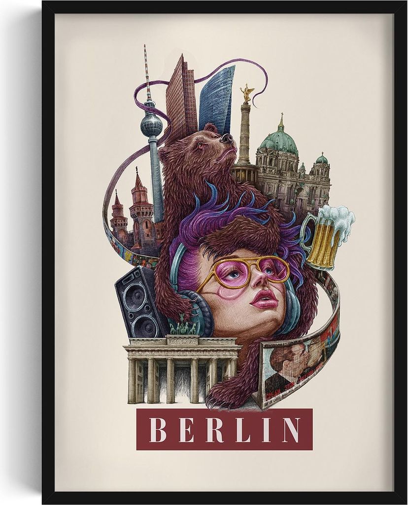 Bilderrahmen – Wandbild – Stadtbild – Berlin – 50x70 cm – Schwarzer Rahmen – Dekoration – Modern – Kunst – Wohnzimmer – Schlafz...