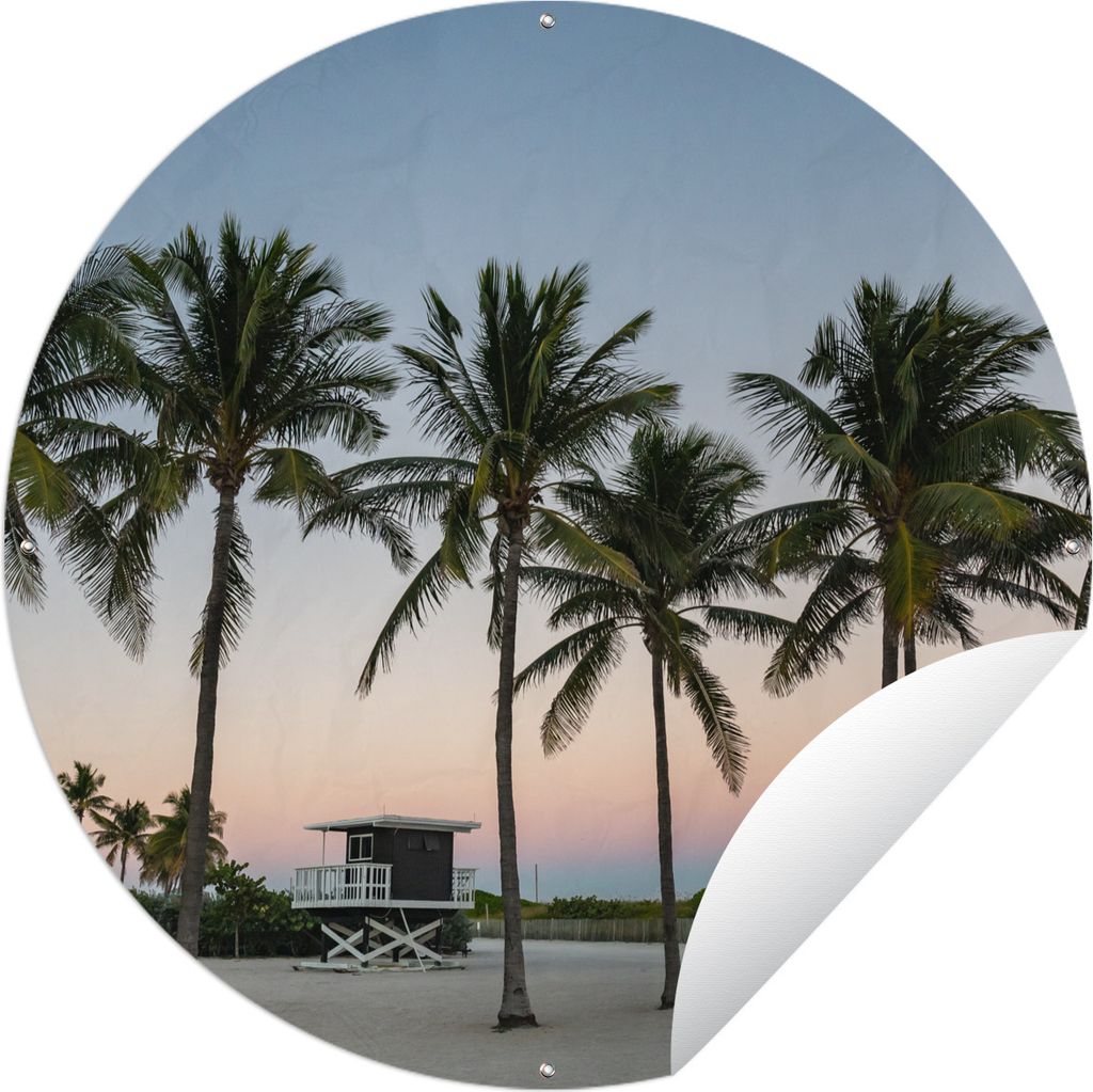 MuchoWow Gartenposter Outdoor-Poster Rund Die Palmenreihe am Strand Ø 120 cm Gartendeko Rundes Poster draußen