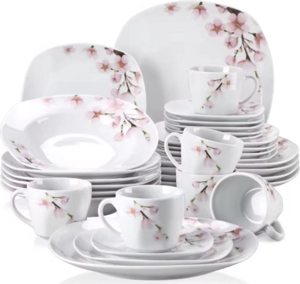 Golden Serviesset – 6 Personen – 30-teilig – Weiß – Keramik – Essteller und Frühstücksteller