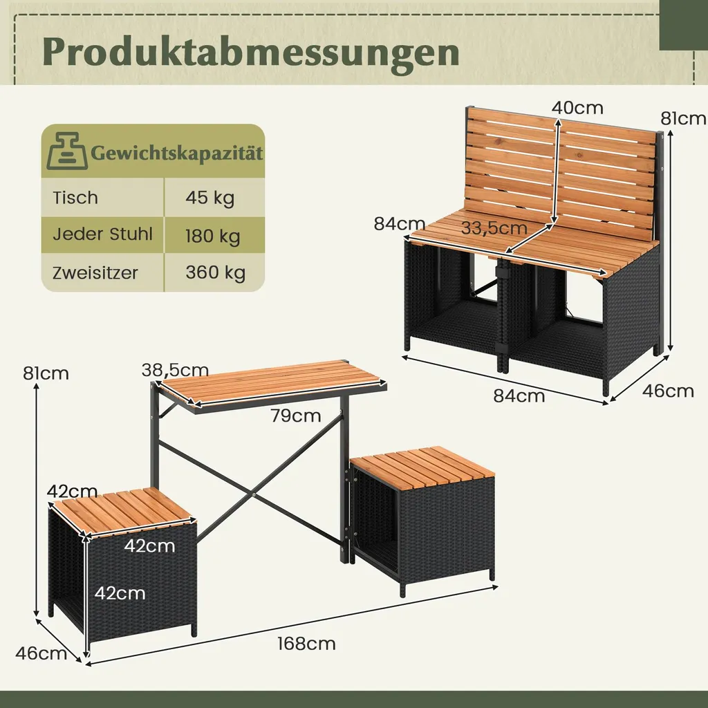 Banc de Jardin Transformable 2 en 1 avec Table Intégrée Design Compact