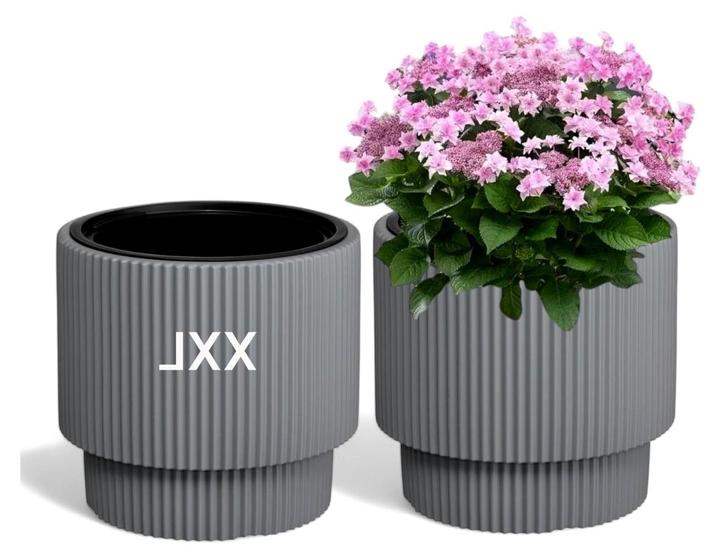 Blumenkübel Blumentopf mit Herausnehmbaren Einsatz Rund Dekorativ Frostbeständiger (XXL, Grau)