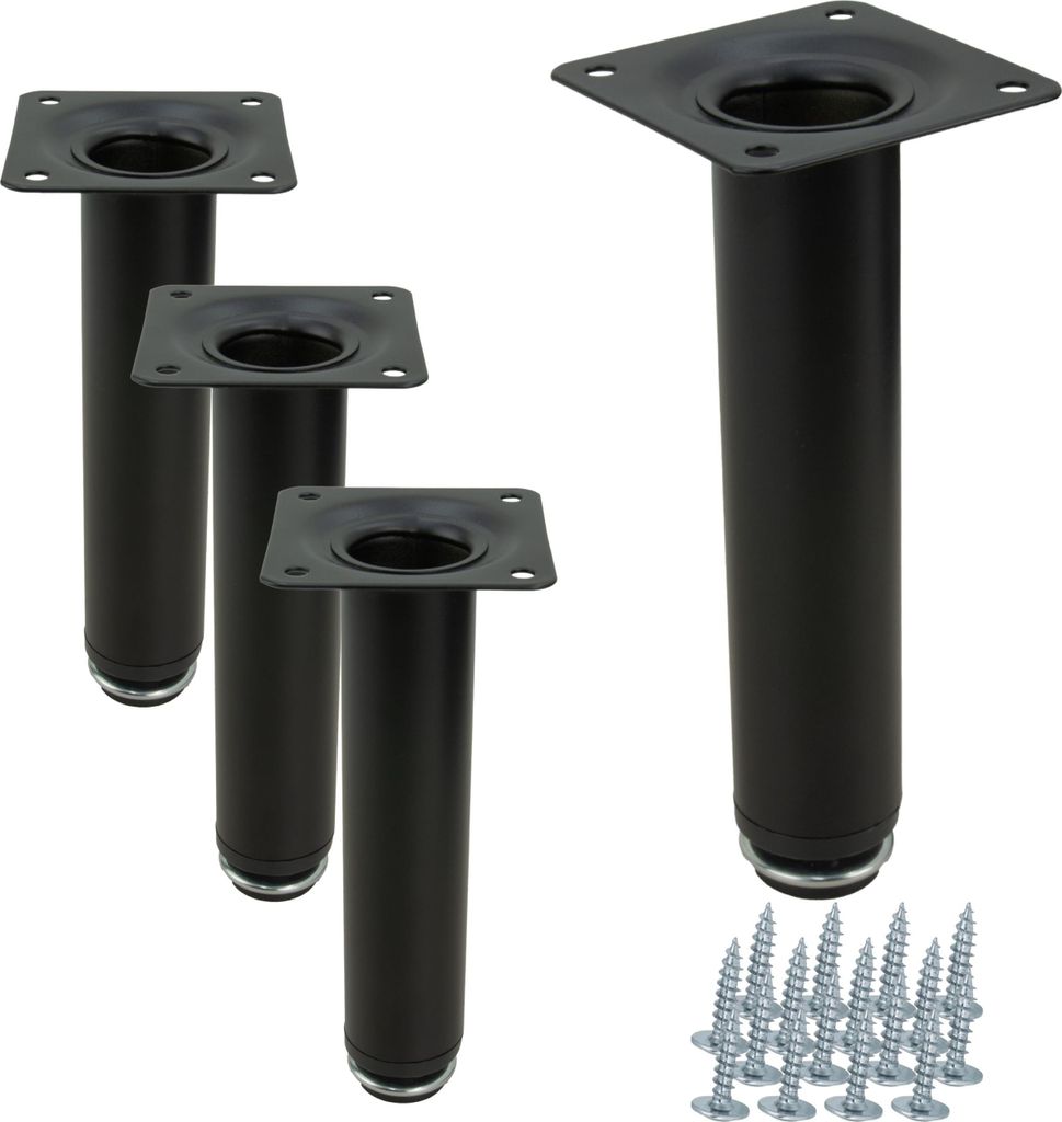 4 x Höhenverstellbare Möbelbeine, Schwarz Matt, 15 cm, Rund, Ideal für Sofas, Kommoden und TV-Möbel - Set mit 4 Beinen und Schrauben