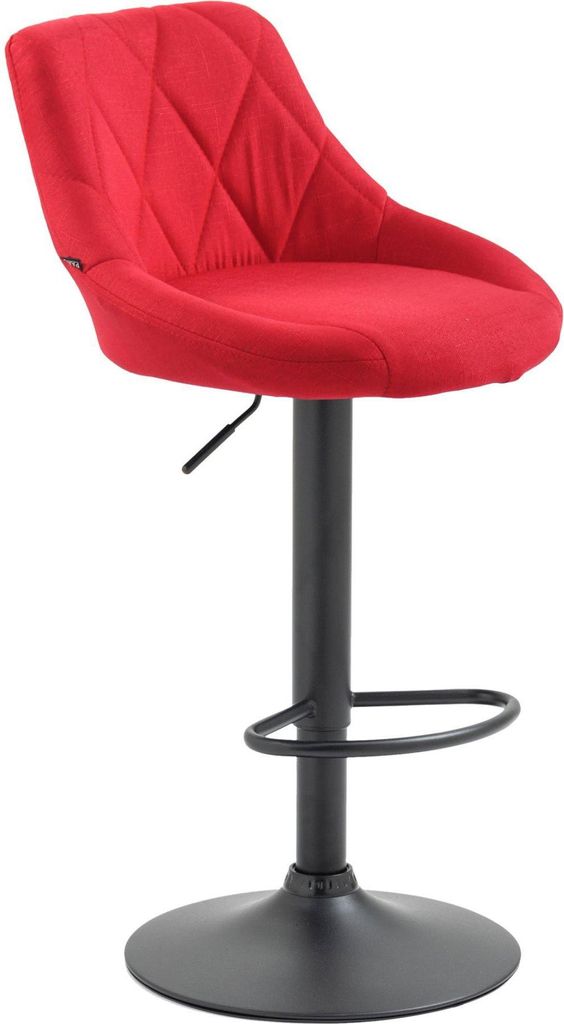 Moderner Barhocker aus Stoff – Luxushocker – 360° drehbar mit Gaslift | Farbe: Rot | Grundfarbe: Schwarz