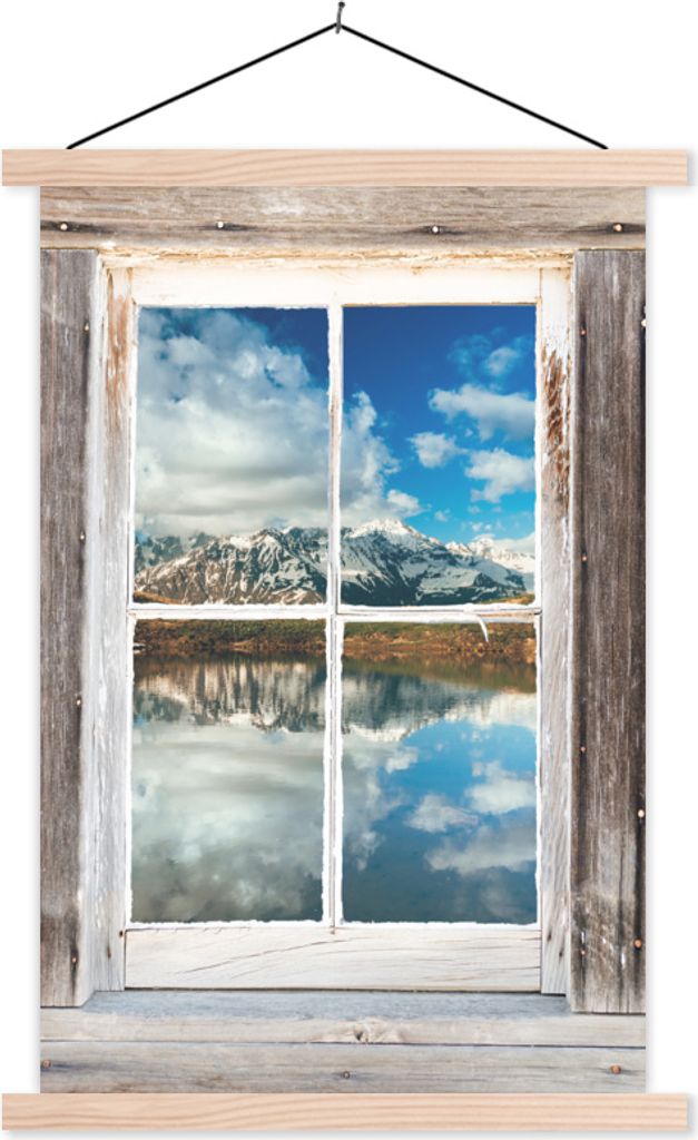 MuchoWow Textilposter Durchsichtig - Holz - Berg 120x180 cm mit holzfarbenen Rahmen - Textil-Plakat