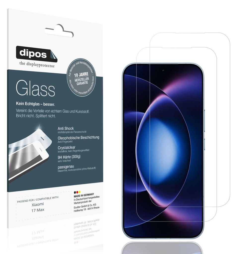 2x Schutzfolie für Xiaomi 17 Max - Anti-Shock 9H Folie dipos Glass Kunststoffglas