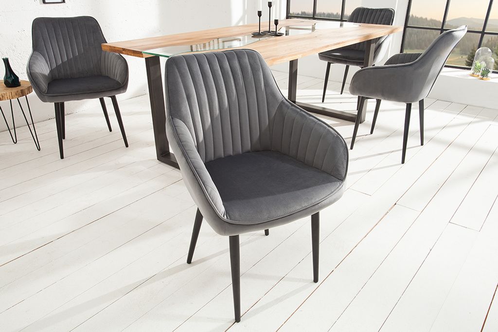 riess-ambiente Edler Armlehnen Stuhl TURIN silbergrau Samt Produktbild 4