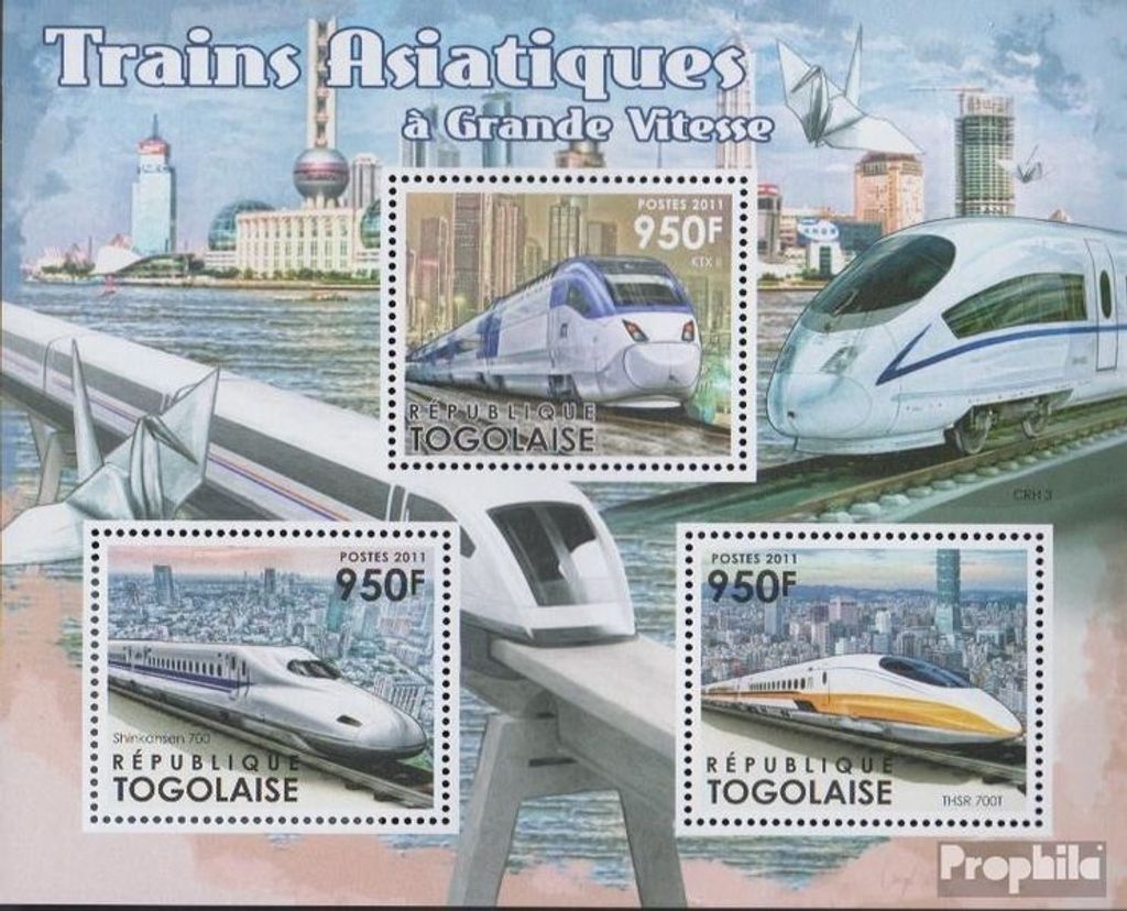 Briefmarken Togo 2012 Mi 4393-4395 Kleinbogen (kompl.Ausg.) postfrisch Hochgeschwindigkeitszüge