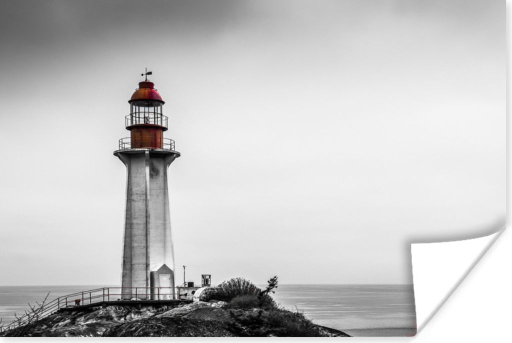 MuchoWow Poster Schwarz-Weiß-Foto eines Leuchtturms im Westen von Vancouver 60x40 cm - Schlafzimmerdekoration