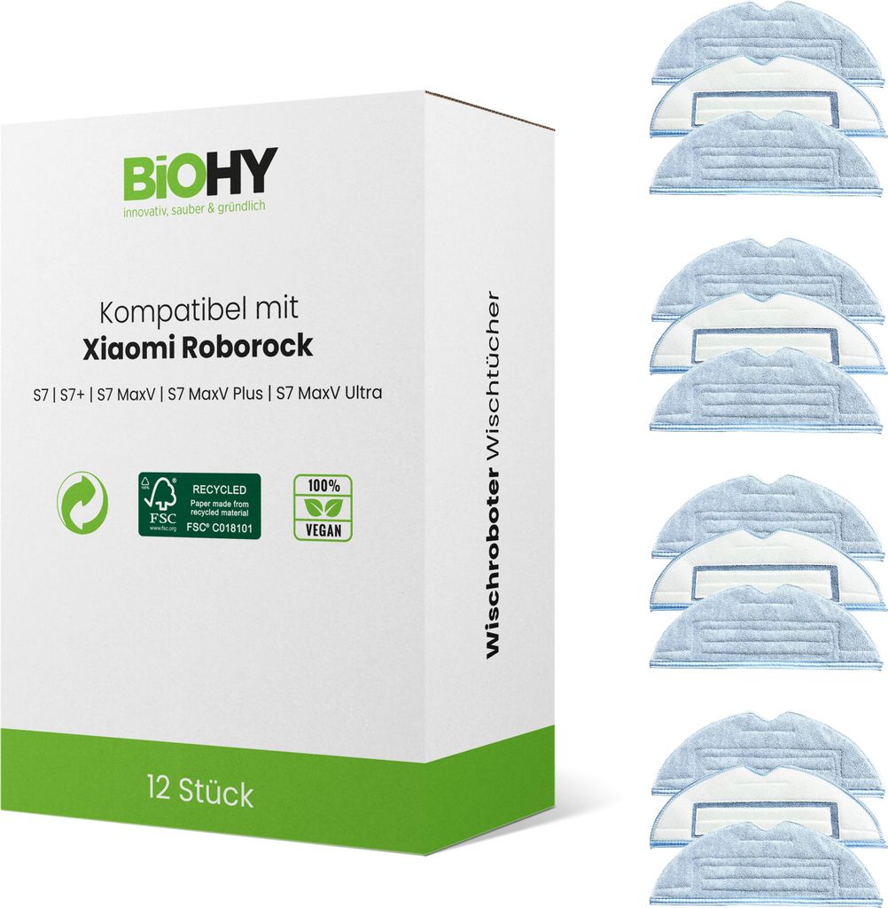 BiOHY Mikrofaser Wischtücher für Roborock Wischroboter, Roborock S8 / S7 / S7+/ S7 Maxv Ultra / Pro Ultra / S6 & S5, Bodenwischer Ersatzteile, Zu...