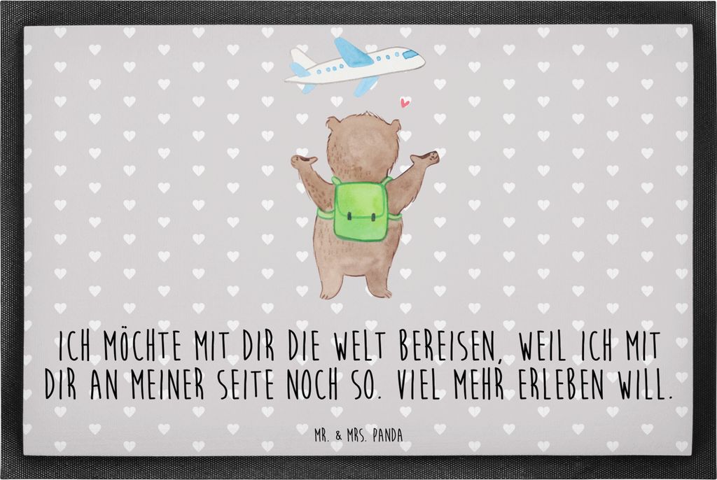 Mr. & Mrs. Panda fußmatte Bär Flugzeug 60 x 90 cm - Grau Pastell - Geschenk, Valentinstag, Schmutzfangmatte, Hochzeitstag, Schmutzmatte, Outdoor-...