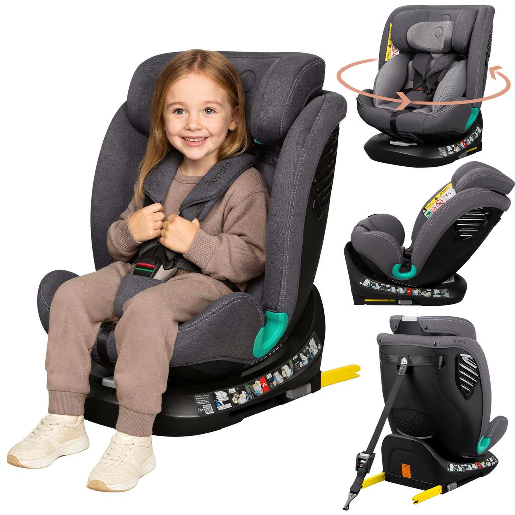 Lionelo Autokindersitz Bastiaan One i-Size, ab Geburt bis 12 Jahren, ab 0 kg bis 36 kg, Dri-Seat, 360 Grad - Grey Stone