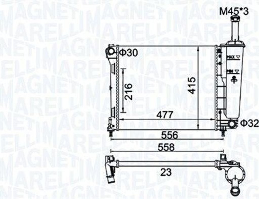 MAGNETI MARELLI 350213183900 Kühler Wasserkühler Motorkühler für FORD KA (RU8) für FIAT 500 (312) 500 C (312) Panda Schrägheck (312, 319)