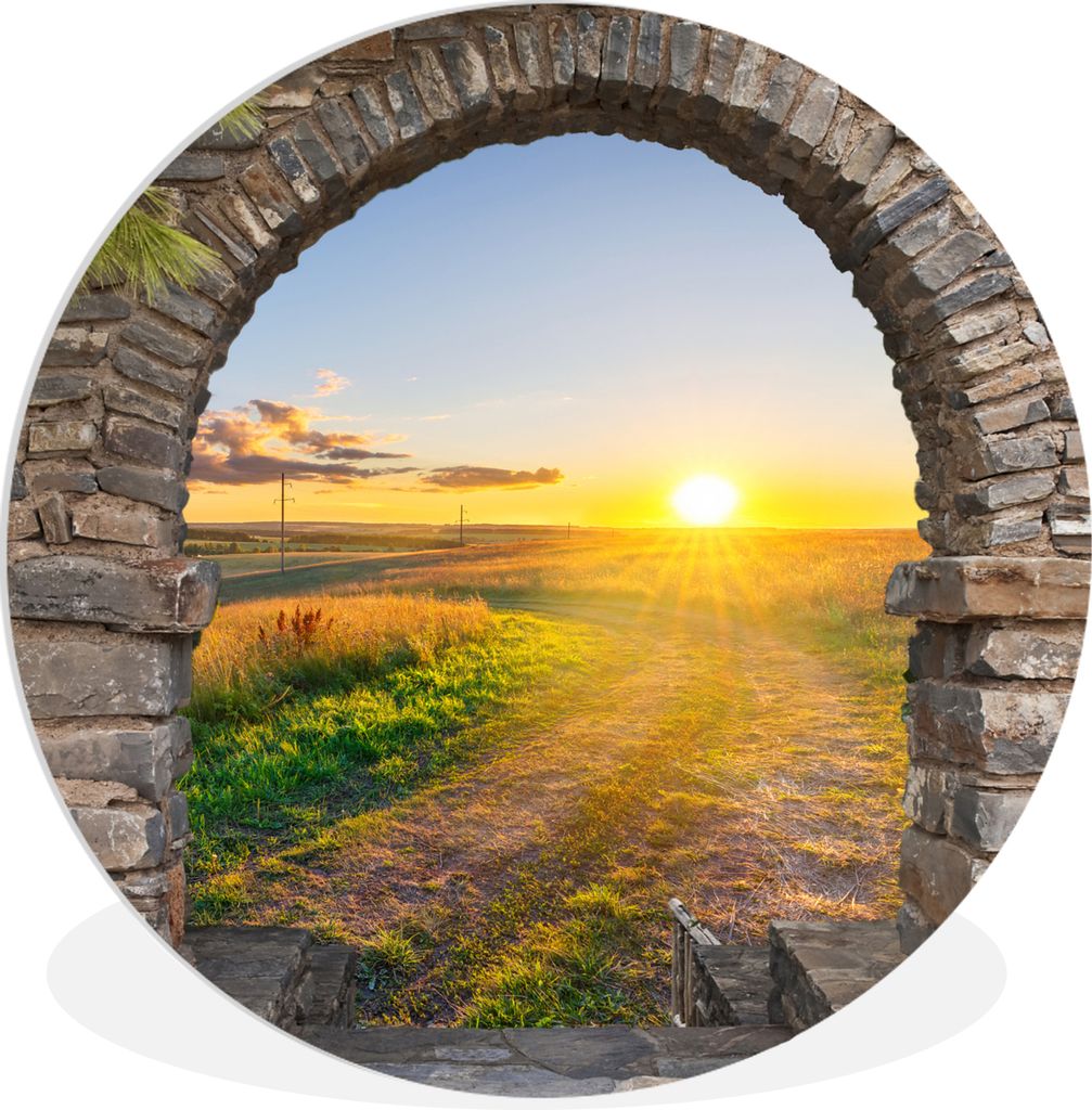 MuchoWow Rundes Wandbild - Runde Bilder Landleben - Sonne - Aussicht - Landschaft Ø 90 cm Kreis Wanddekoration Kunststoff - Wandkreis - Wandschm...