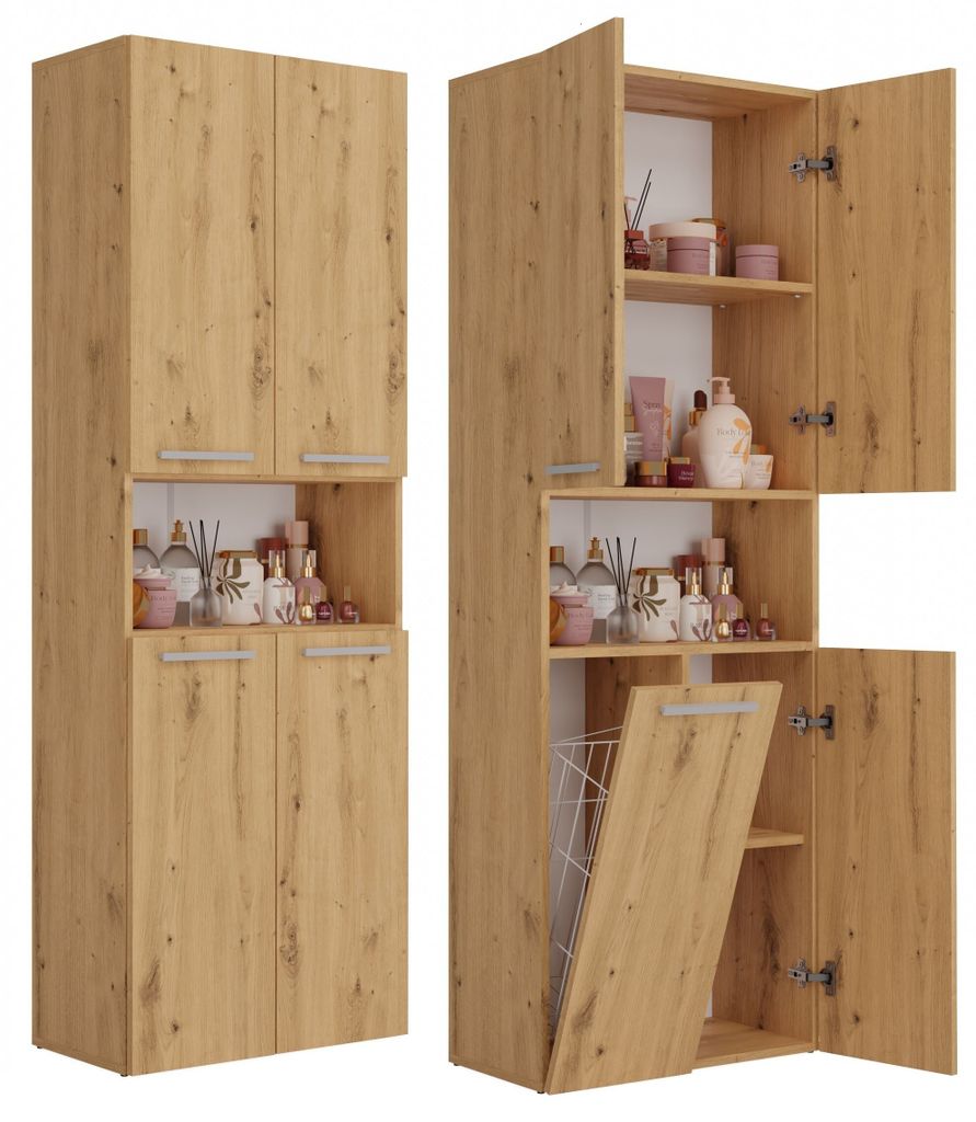 Armoire de salle de bain avec panier à linge ATSO 3 – chêne Image du produit 