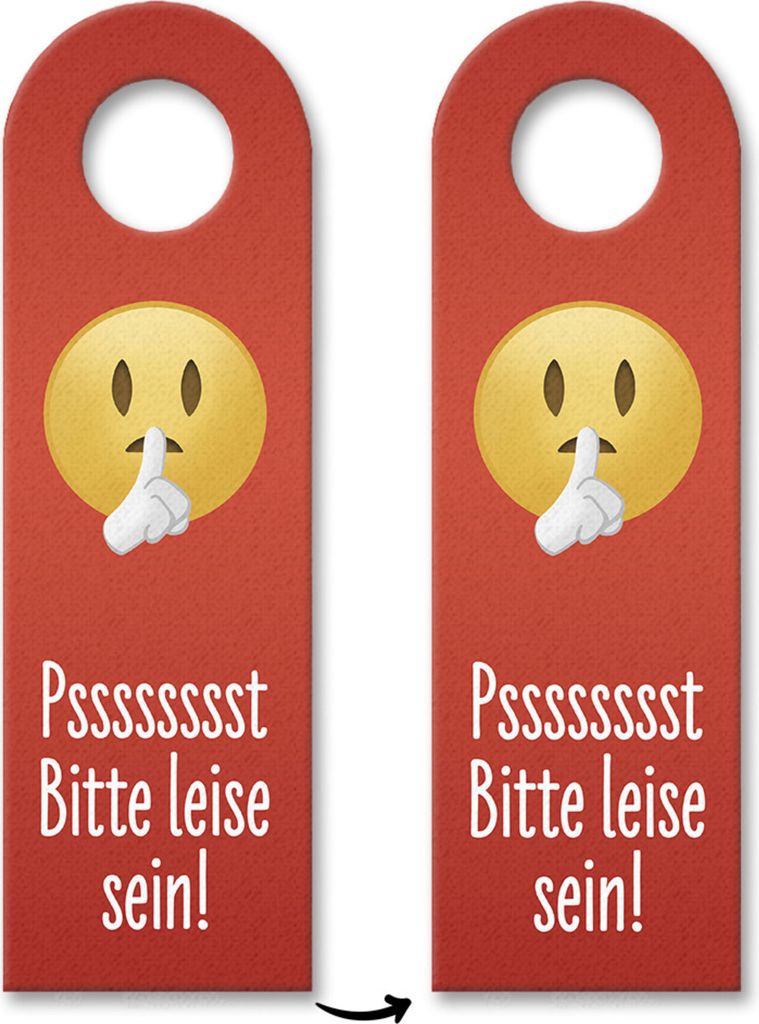 Pssst Bitte leise sein Emoticon mit Zeigefinger vor dem Mund Türhänger 10er Set