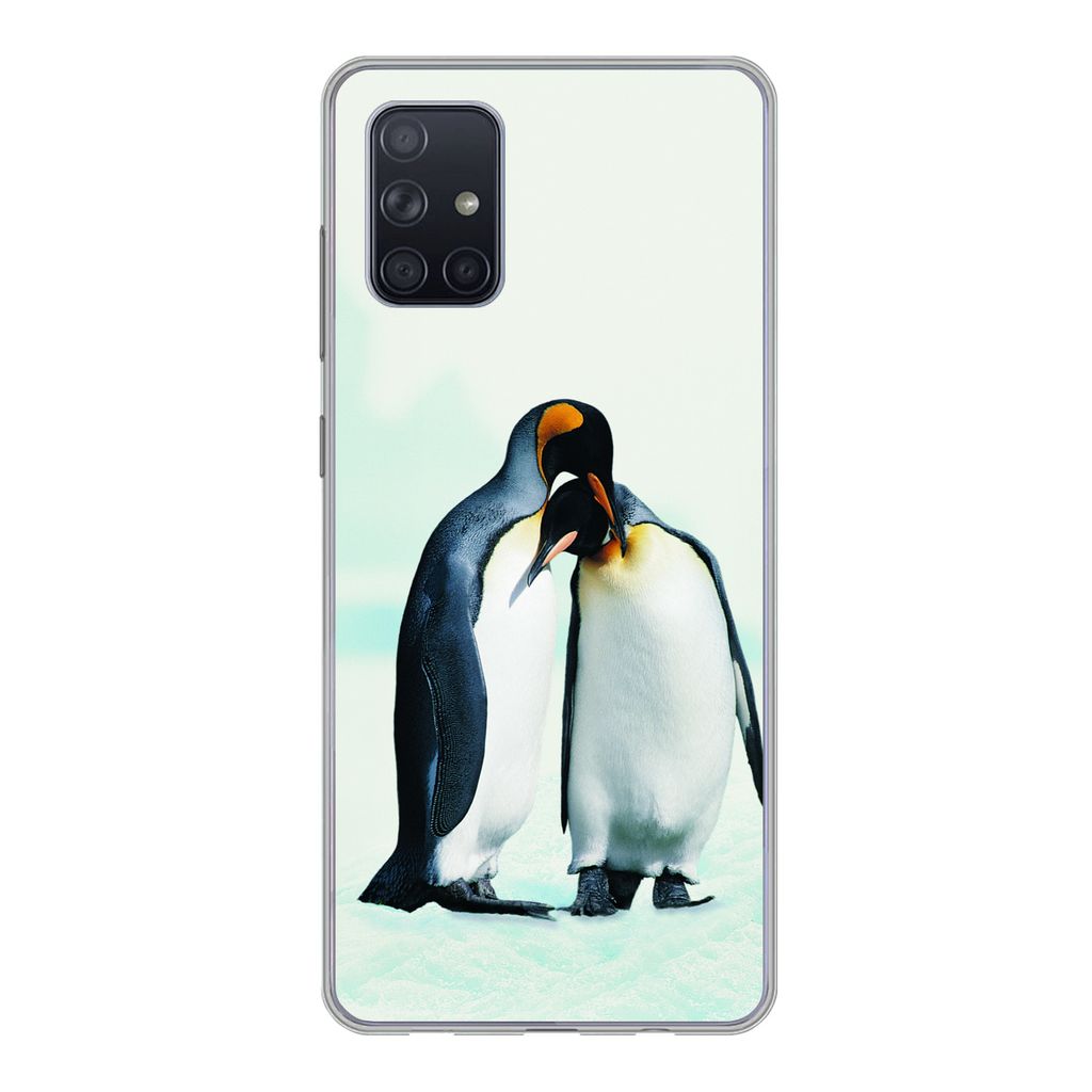 MuchoWow Handyhülle Schutzhülle Hülle für Samsung Galaxy A51 Pinguine - Schnee - Familie Silikon Softcase Handy Hülle - Schutzabdeckung
