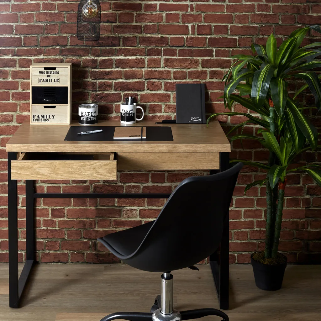 Table de bureau bois et métal pour ordinateur avec cadre acier robuste - 8
