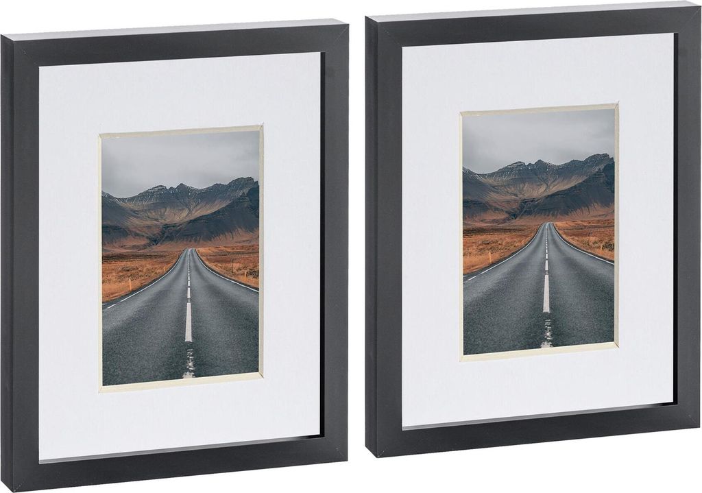Nicola Spring Bilderrahmen mit 10,2 x 15,2 cm Passepartout, 20,3 x 25,4 cm, Schwarz/Weiß, 2 Stück