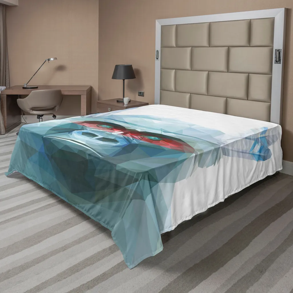 Drap plat anti-décoloration Gorille Bleu Géométrique 244 cm x 205 cm