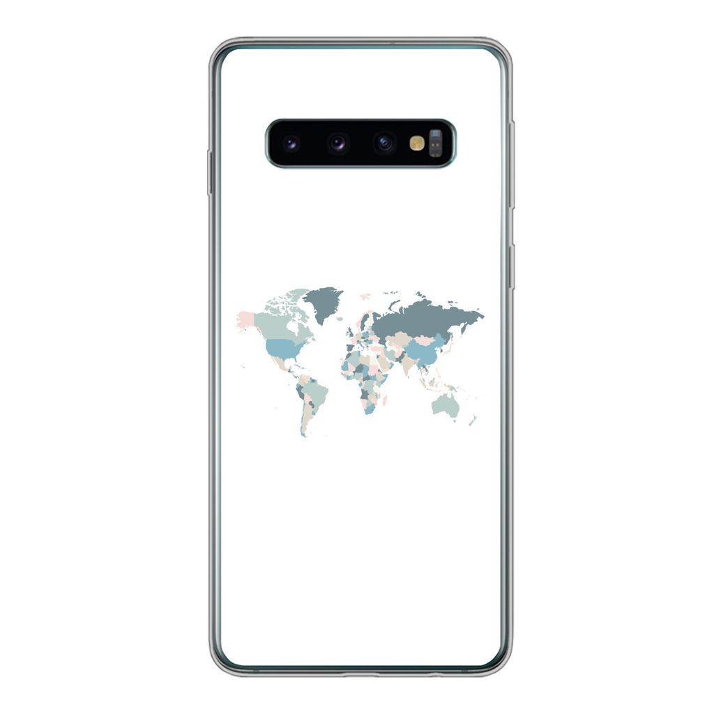 MuchoWow Handyhülle Schutzhülle Hülle für Samsung Galaxy S10 Weltkarte - Pastell - Länder Silikon Softcase Handy Hülle - Handytasche