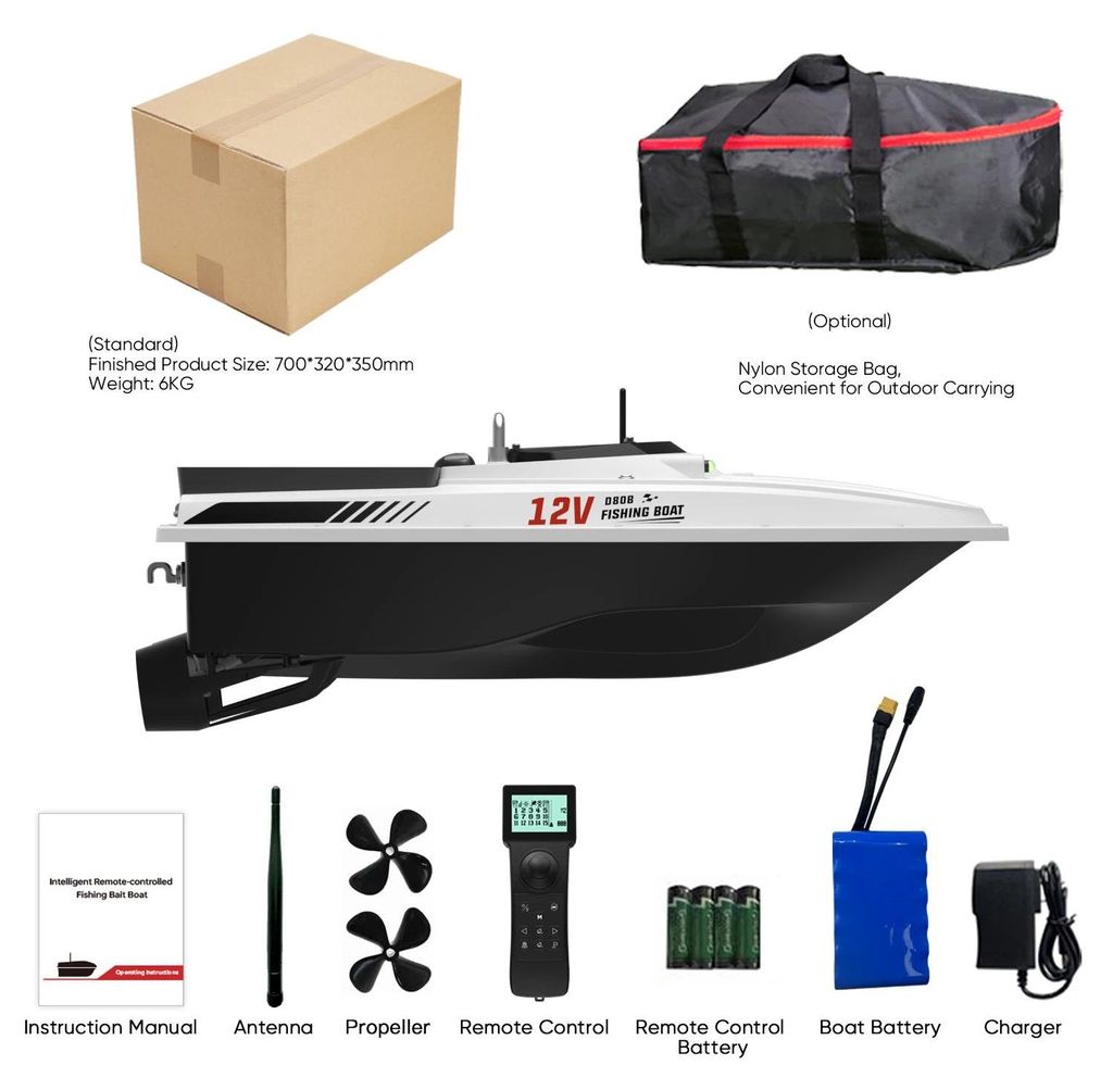 GPS Futterboot - Ferngesteuertes Köderboot - 3 kg Nutzlast - 500 m Reichweite - 2,4 GHz Fernsteuerung - GPS Auto-Return - 100 Wegpunkte - LED-Nach...