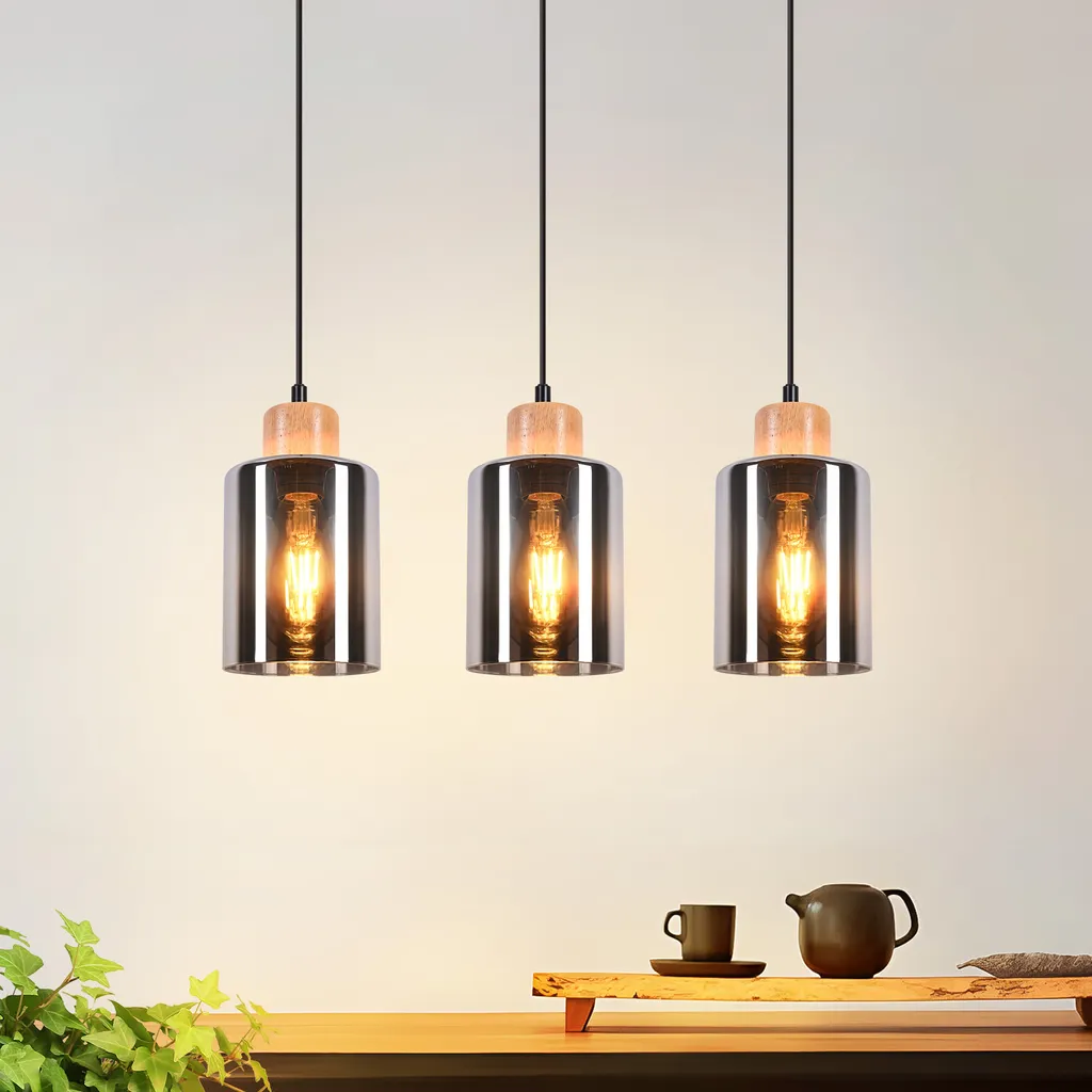 Suspension Bois Réglable pour Table à Manger : Éclairage Rétro 3 E27 - 6