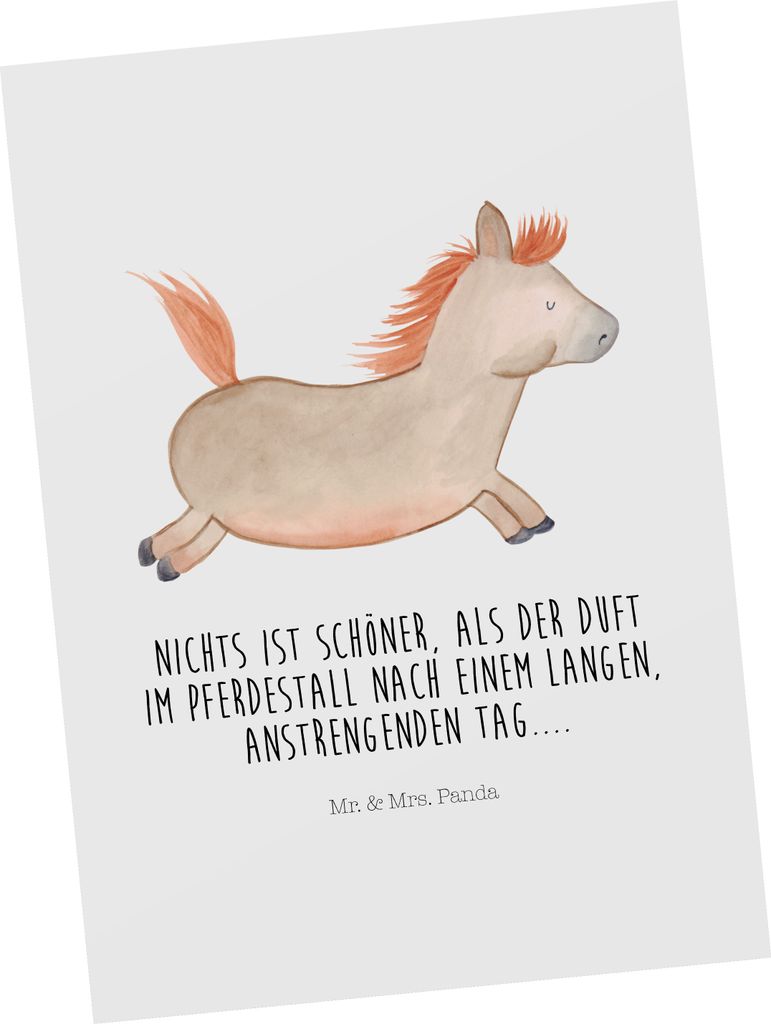 Mr. & Mrs. Panda Grußkarte Pferd Springen - Weiß - Geschenk, bildkarte, Postkarten, Bauernhof, Ansichtskarten, Ansichtskarte, Pferdestall, Postka...