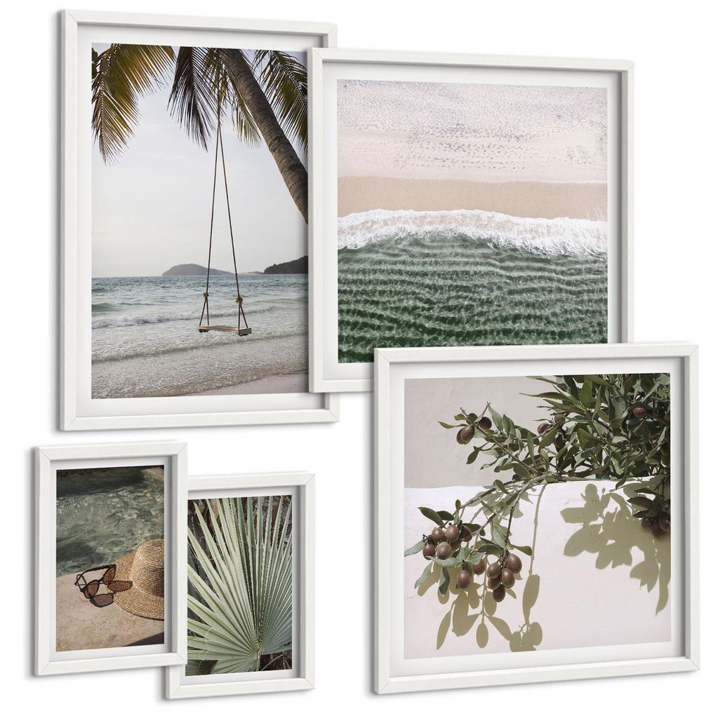 Bilder Set 5-teilig im Goldrahmen Rahmen – Wandbilder 5 Stück – gerahmte Poster für Wohnzimmer, Schlafzimmer und Flur – 50x50 cm - 40x60 cm...