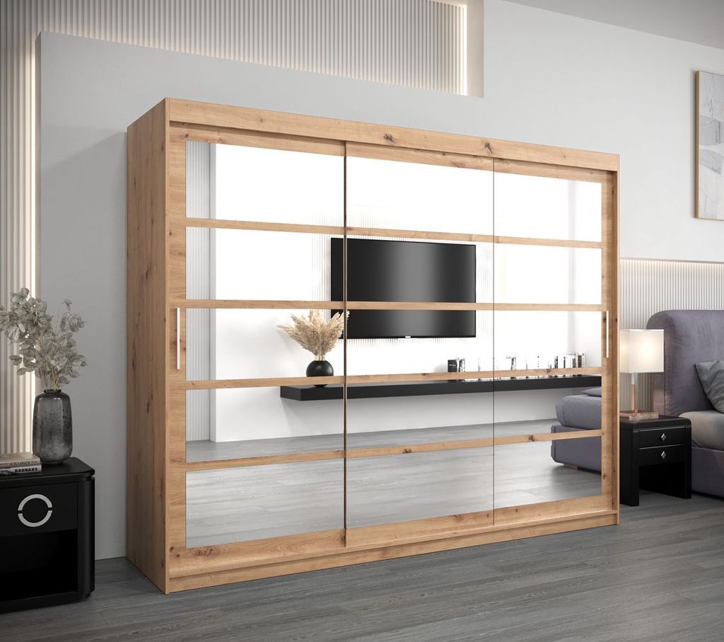 Schwebetürenschrank LEONA – Breite 250 cm, Eiche Artisan