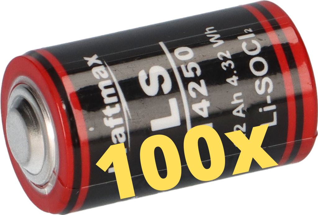 100x Kraftmax Lithium 3,6V Batterie LS14250 1/2 AA - Zelle