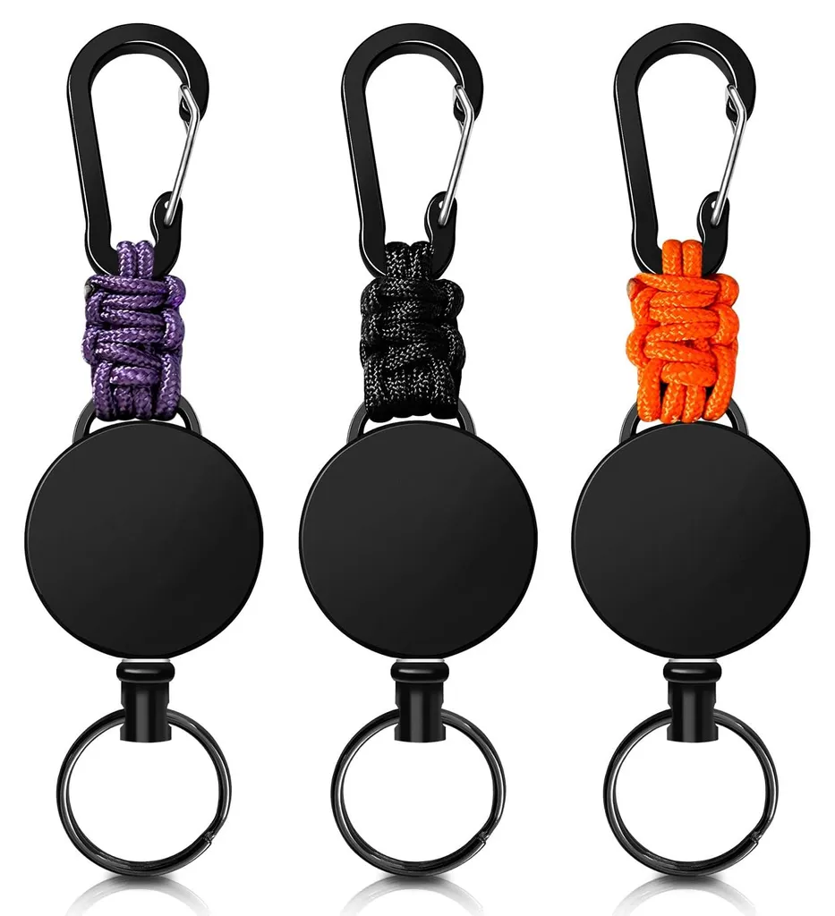 Porte-clés télescopique anti-perte avec enrouleur en acier robuste