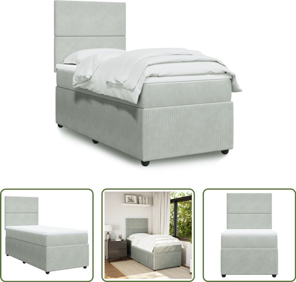 The Living Store Boxspringbett mit Matratze Hellgrau 80x200 cm Samt