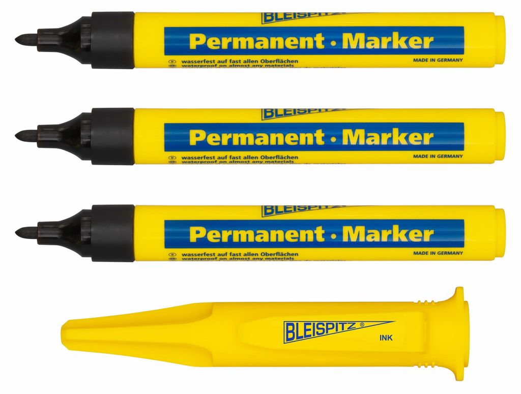 Bleispitz Permanent-Marker Set (3 Marker schwarz, 1 Universalköcher)