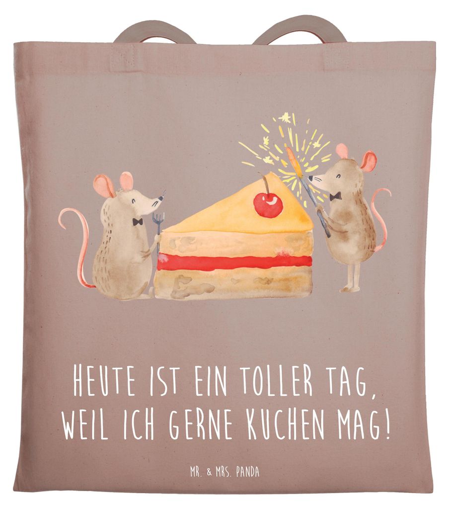 Mr. & Mrs. Panda Schultasche Mäuse Kuchen - Braun Pastell - Geschenk, dokumententasche, Happy Birthday, Torte, Laptoptasche, Shopping Tasche, Tote...