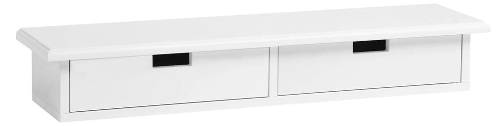 Wandregal - Schwebendes CD DVD Regal mit 2 Schubladen - 65x10x15 cm - Holz - Wandmontage - Weiß