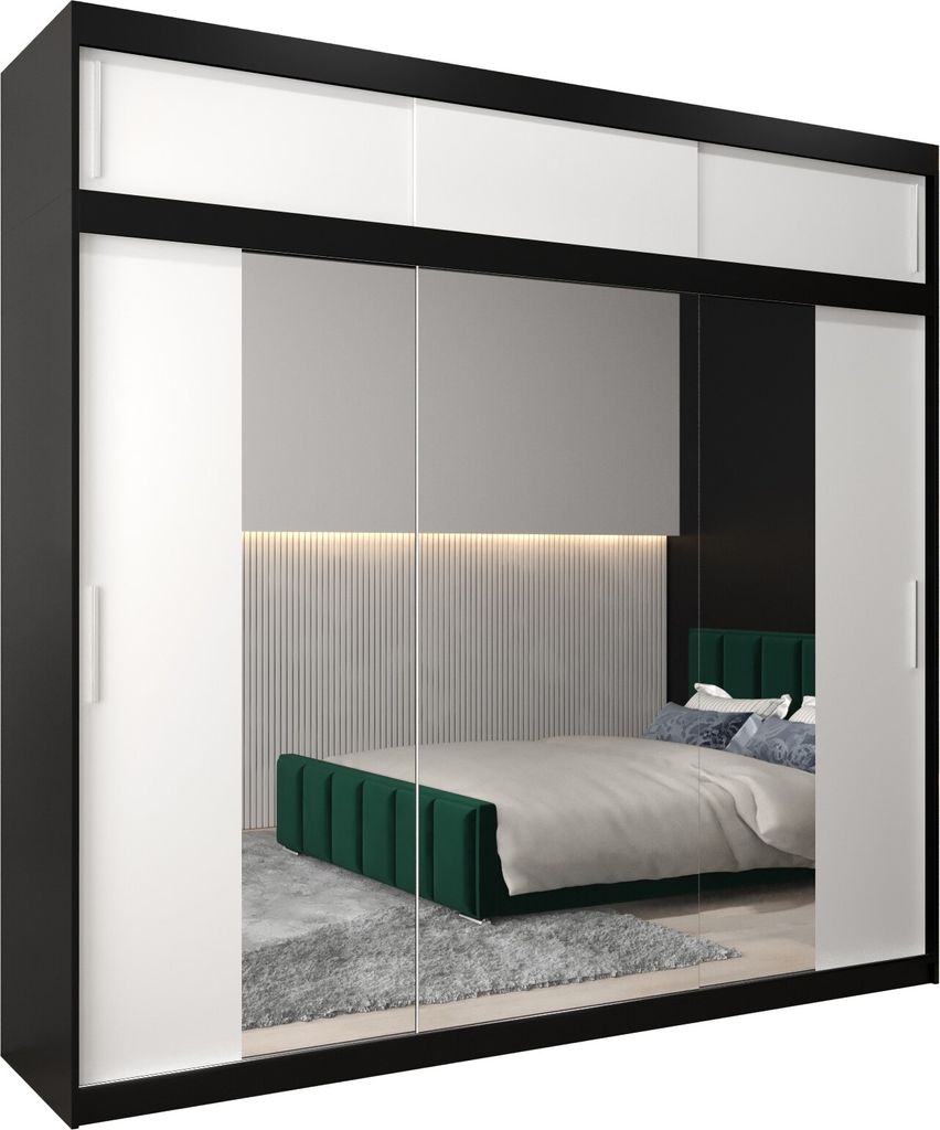Kleiderschrank, Schiebetürenschrank Schlafzimmer, Schrank mit Spiegel TOKYO 2 250 mit Aufsatz, Höhe 240 cm