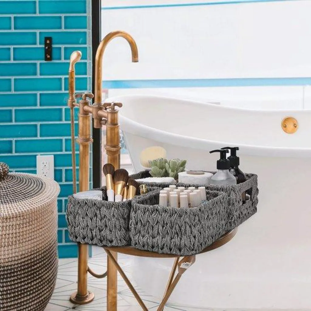 Lot de 3 caisses de rangement imperméables grises pour salle de bains
