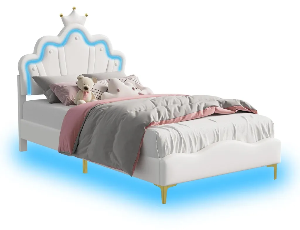 Lit simple blanc 90x200 cm silencieux en bois - Montage facile et rapide