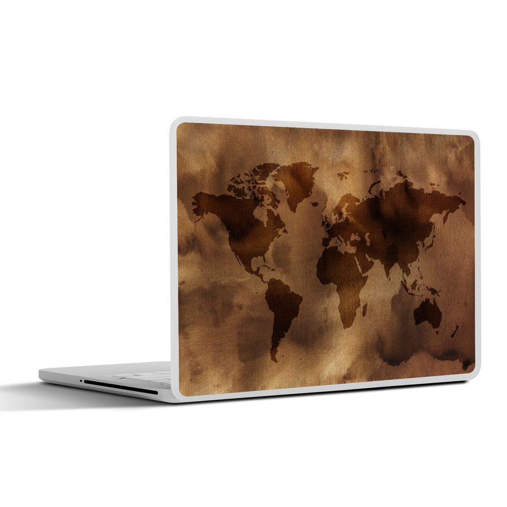 MuchoWow Laptop Aufkleber Sticker Cover Weltkarte - Braun - Muster 32.5x23.5 cm - Sticker für Laptop - Selbstklebend
