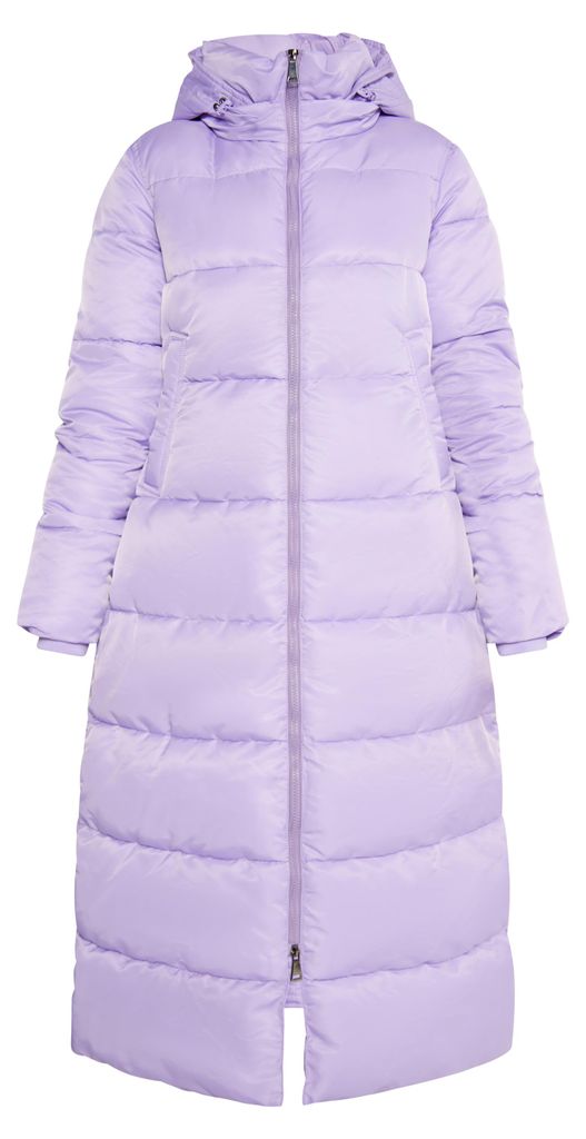 Damen Lange Warme Steppjacke mit Kapuze und Stehkragen lila Produktbild 